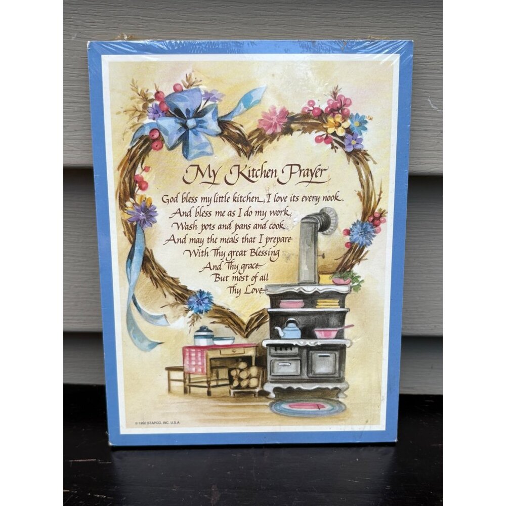 Vintage 1992 Stapco My Kitchen Prayer Wall Plaque With Easel Back New Old Stock